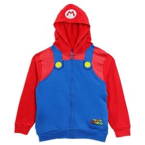 NWT Boys 8-20 Nintendo Super Mario Bros Overall Zip Hoodie Blue/Red L=14/16